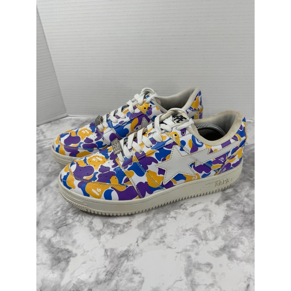A Bathing Ape Bapesta Low 3rd Anniversary Purple Yellow Camo Size 11 - Bape